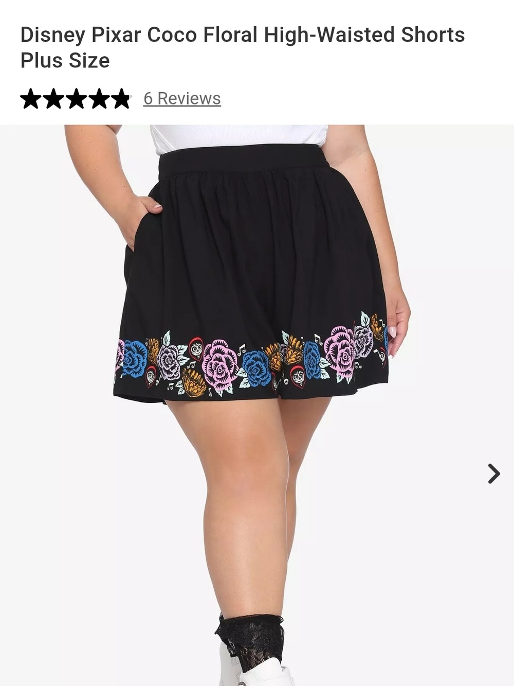 Hot Topic Black High-Waisted Shorts with Multicolor Floral Hem